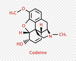 Codeine chemical formula. Codeine structural chemical formula isolated on transparent background.