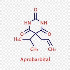 Aprobarbital chemical formula. Aprobarbital structural chemical formula isolated on transparent background.