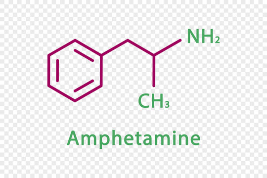 Amphetamine chemical formula. Amphetamine structural chemical formula isolated on transparent background.