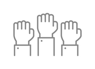 Human fists raised line icon. Teamwork, cooperation symbol
