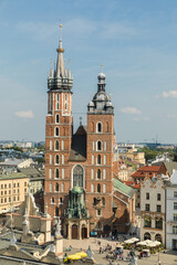 Naklejka na ściany i meble St. Mary's Basilica in Krakow, view from the tower of the main town hall.