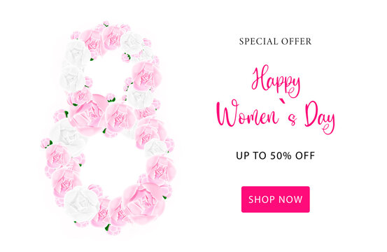 Sale Baner with realistic Peonies for March 8 beautiful postcard banner realistic design international women's day Editable text promotion advertising discounts