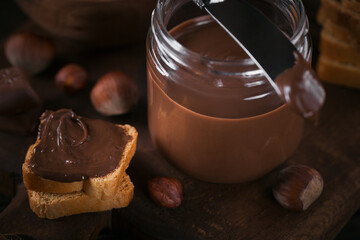 Little Toasts with sweet chocolate spread for breakfast.