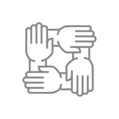 Obraz premium Four united hands line icon. Togetherness, team work symbol