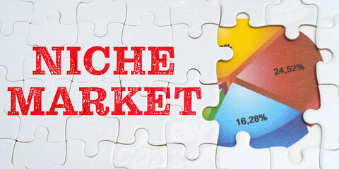 On white puzzles there is an inscription - Niche Market. Financial diagram in the window among the...