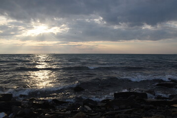 Fototapeta premium Sunrise over the Black Sea in early January