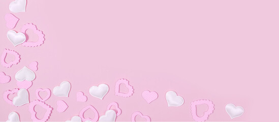 Valentine's day.Flat lay composition for holiday valentine's day.Festive card, poster.Valentine's day pink background banner