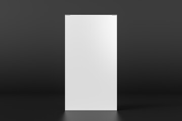 Gift box mock up: tall and wide white box on black background. Front view.