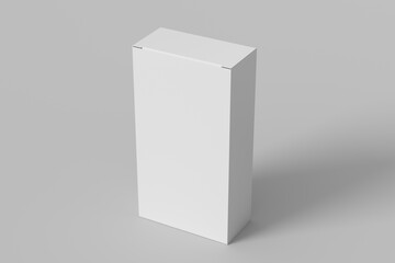 Gift box mock up: tall and wide white box on white background. View above.