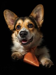 Pies rasy corgi pembroke na czarnym tle