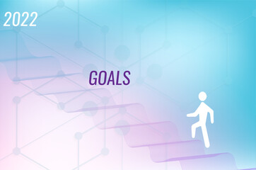 Successful business growth plan in 2022 and a figure climbs the ladder of success.