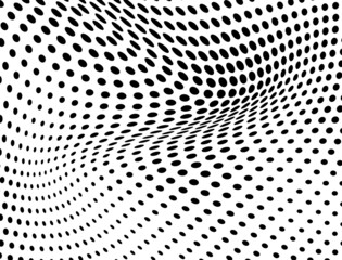 Abstract halfton texture in black and white. A chaotic pattern of dots on a white background. Vector modern optical texture of pop art for posters, business cards, covers, label layouts, stickers