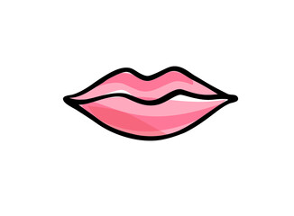 Lips female. Sexy red lips line drawn illustration. Beautiful Woman lips logo in pastel color. Design concept good for logo, card, banner, poster, flyer
