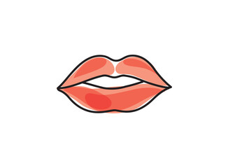 Lips female. Sexy red lips line drawn illustration. Beautiful Woman lips logo in pastel color. Design concept good for logo, card, banner, poster, flyer