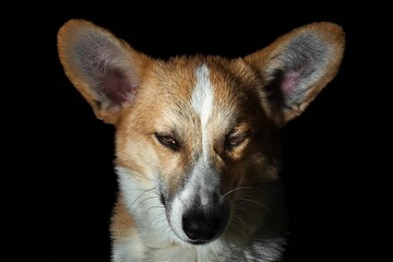 Pies rasy corgi pembroke rudy na czarnym tle © Michal45