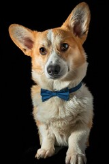 Pies rasy corgi pembroke rudy na czarnym tle