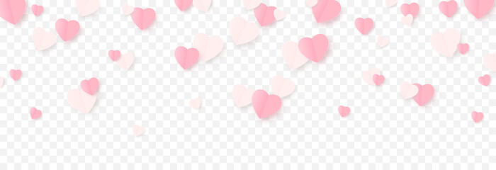 Fototapeta Vector paper hearts png. Valentine's Day, pink and white hearts png. Hearts are falling from the sky. Love, holiday, paper elements. obraz