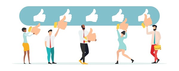 Customer feedback, testimonial, online survey concept. Group of people rating customer experience, writing review, leaving feedback. Client, user satisfaction. Isolated flat vector illustration