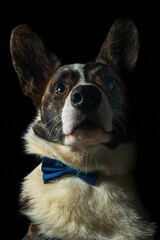 Pies rasy corgi cardigan brązowy na czarnym tle