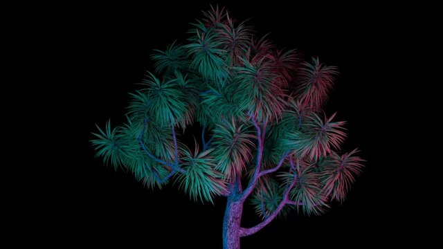 Vacation neon light palm tree background animation with copy space. Seamless looping.