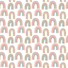 Tapeten Nettes skandinavisches Baby-Regenbogen-nahtloses Muster. Kindertapete und Textildruck Nahtlose Textur. © Creative Journey