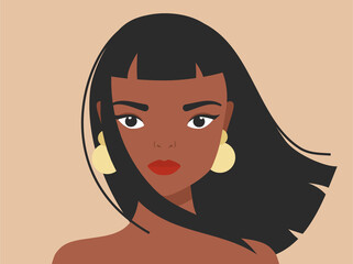 Woman portrait in minimal style. Female face. Girl with earrings vector illustration