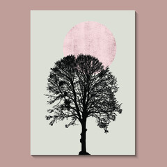 Mid Century Abstract Moon Pink Art Wall Painting Posters and Prints Nordic Murals, Minimal Wall Art, Boho Decor Line Sunset Vector art print. 
