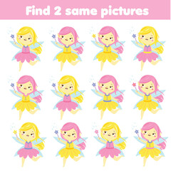 children educational game. Find the same pictures of flying elf. fun for kids and toddlers