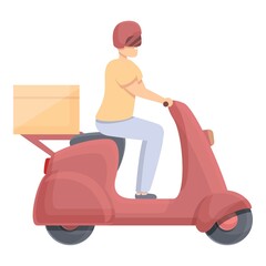 Restaurant courier icon cartoon vector. Delivery man. Food bike