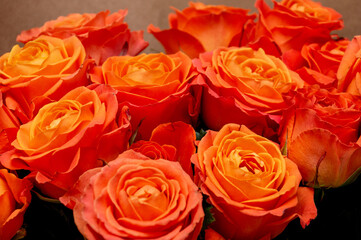 top view of a bouquet of orange roses (clarence)
