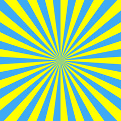 Yellow and blue rays poster. Retro art design. Sun glow bright pattern.Ukraine background.Vector Illustration