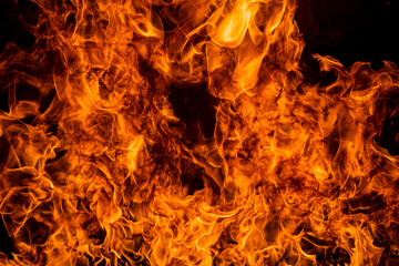 Fire blaze flames on black background. Fire burn flame isolated, abstract texture. Flaming...