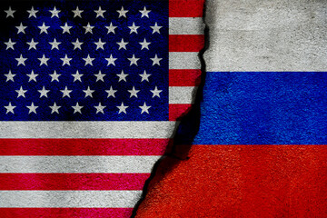 flag of USA America and Russia concept of conflict tensions, shipment or free trade agreement