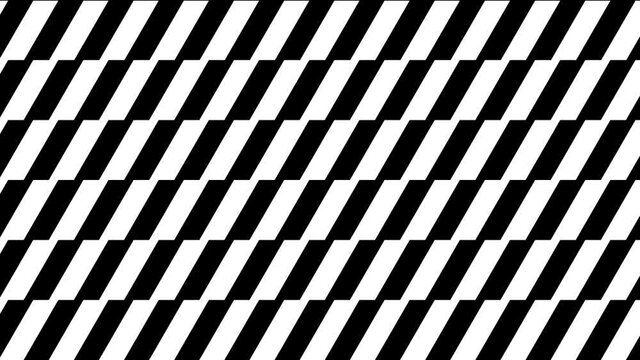 Moving of checkered diagonal striped black-white lines. Optical illusion effect, op art.