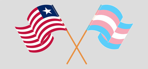 Crossed and waving flags of Liberia and Transgender Pride