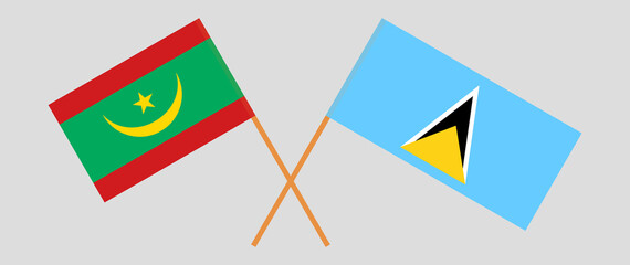 Crossed flags of Mauritania and Saint Lucia. Official colors. Correct proportion