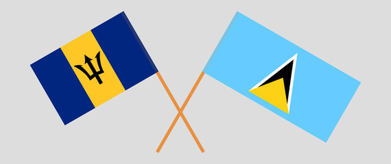 Crossed flags of Barbados and Saint Lucia. Official colors. Correct proportion