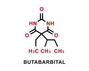Butabarbital chemical formula. Butabarbital chemical molecular structure. Vector illustration
