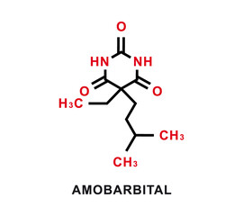 Amobarbital chemical formula. Amobarbital chemical molecular structure. Vector illustration