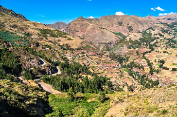 Fototapeta na wymiar Aerial view of Pisac town near Cusco in Peru