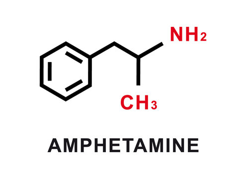 Amphetamine chemical formula. Amphetamine chemical molecular structure. Vector illustration