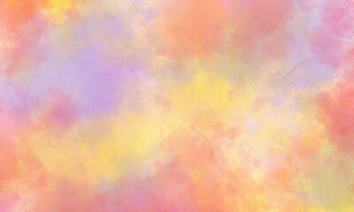 Abstract summer translucent watercolor background in green, orange, purple, pink, blue and yellow tones. Copy space, horizontal banner.