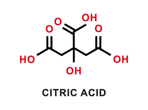 Citric acid chemical formula. Citric acid chemical molecular structure. Vector illustration