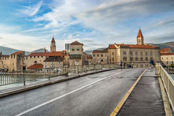 Fototapeta premium Ciovski bridge and old town of Trogir. Croatia