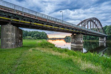 Old railway bridge at sunset in Gorzow Wielkopolski. Poland