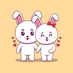 Cute Valentine's day rabbit couple holding hands