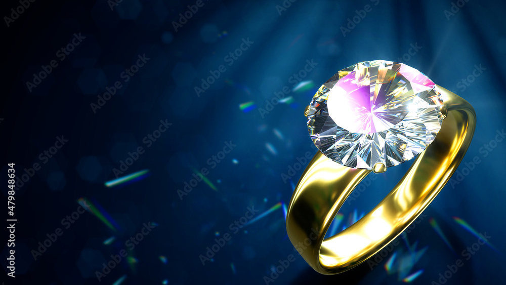 Aufkleber diamond engagement ring on dark colorful bg with empty place - abstract 3d rendering