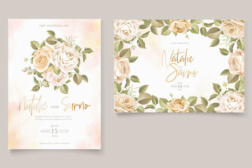 hand drawn roses peony and  wedding invitation card set