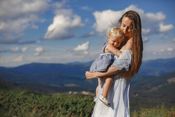Mother and daughter and mountain views