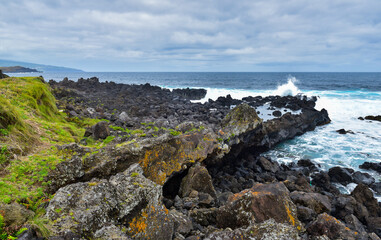Fototapeta na wymiar The volcanic origin of the coast of the island of Sao Miguel. Azores, Portugal.
